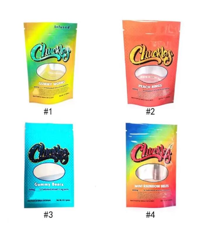 CHUCKLE edibles packaging mylar BAGS gummy worms peach rings belts 400mg packing eddibles mylara bag
CHUCKLE edibles packaging mylar BAGS gummy worms peach rings belts 400mg packing eddibles mylara bag