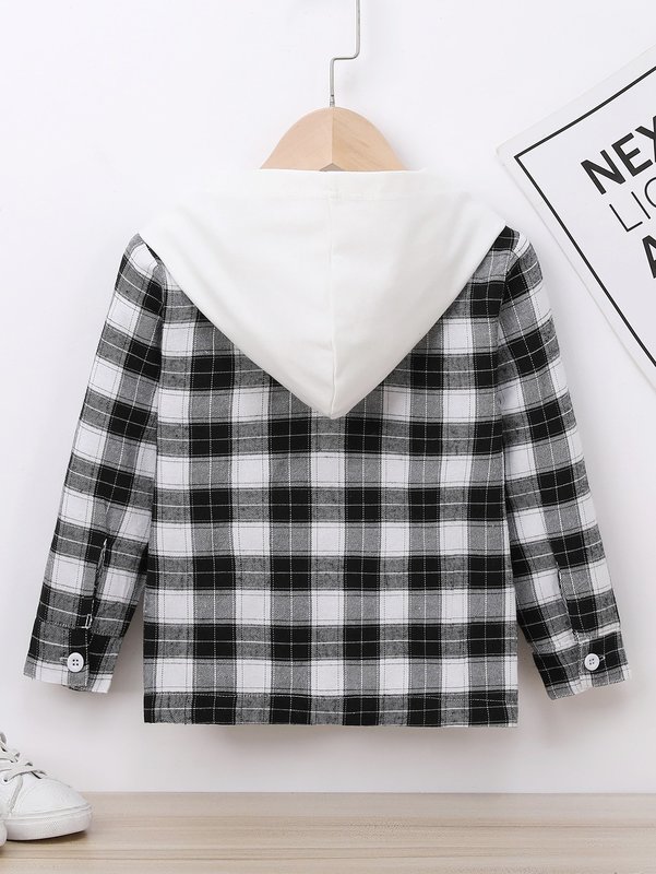 Toddler Boys Plaid Print Flap Pocket Hooded Jacket SHE