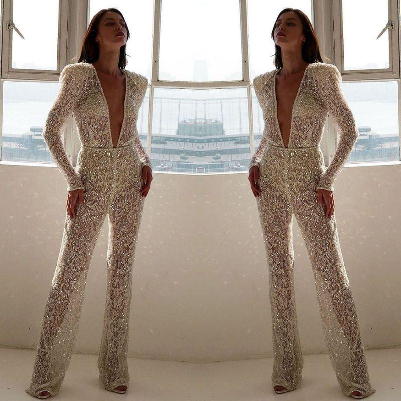 Women's Jumpsuits & Rompers Sparkly Jumpsuit Sexy Elegant Summer Sequin Woman Fashion 2022 Women Exquisite Embroidery Lace Perspective