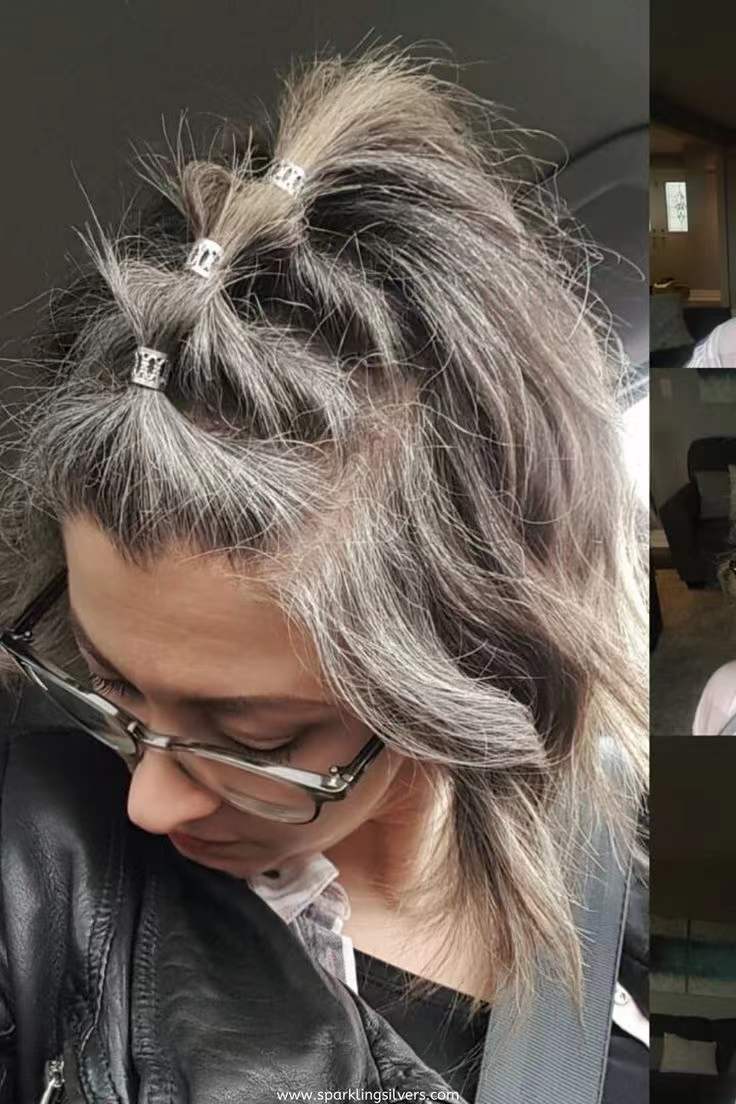 Short gray real hair ponytail hairpiece wraps pony tail silver grey puff bun updo gorgeous for young girl women salt and pepper natural highlights dra