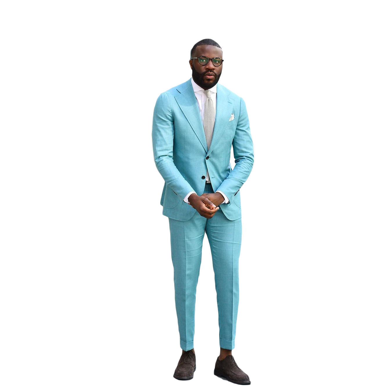 Lake Blue Men Wedding Tuxedos Classic Fit Pants Suits Handsome Groom Prom Party Formal Outfit Jacket and Pants
