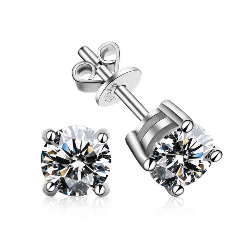 Classic 925 Sterling Sier 03-2CtColor Round Moissanite for Women Fine Jewelry Simple Platinum Stud Earrings Gift