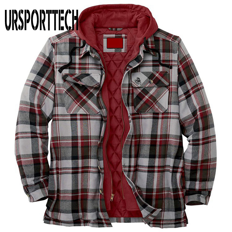 Winter Shirt Men Plaid Fleece Cotton Casual Long Sleeve s Oversized 5XL Outerwear Thick Warm Hooded Chemise Homme 220322