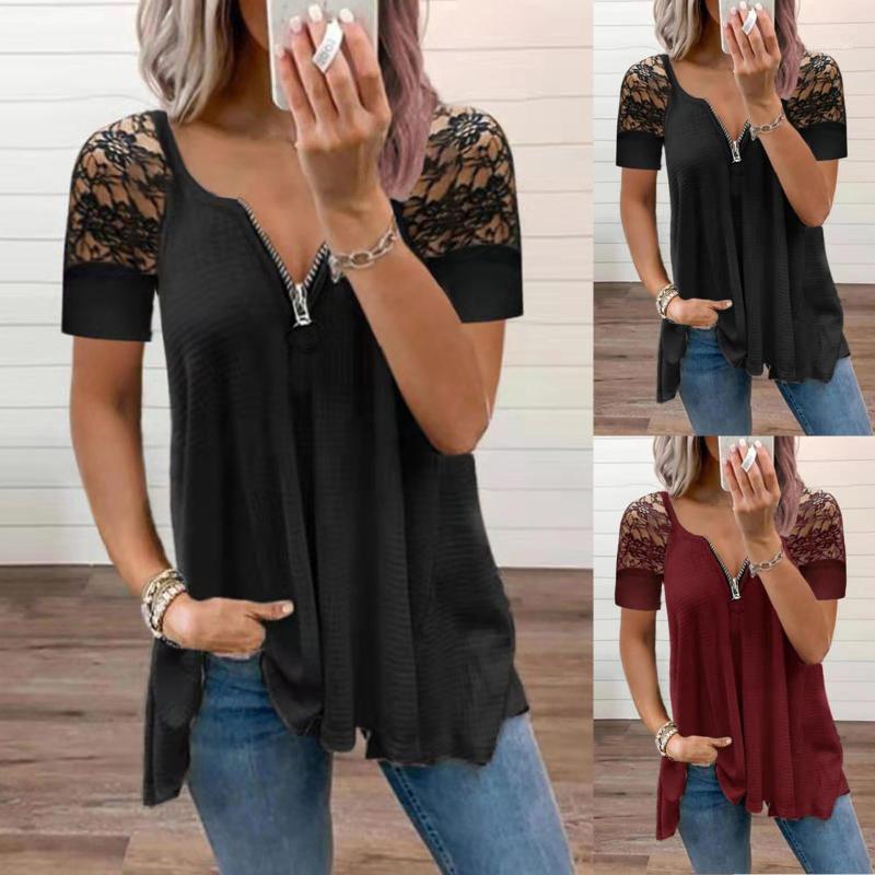 Women' Blouses & Shirts Feitong Shirt Lace Short Sleeve Zipper Summer Loose Casual Solid Color O-neck Top 2022 Fashion, Black
Women' Blouses & Shirts Feitong Shirt Lace Short Sleeve Zipper Summer Loose Casual Solid Color O-neck Top 2022 Fashion, Black