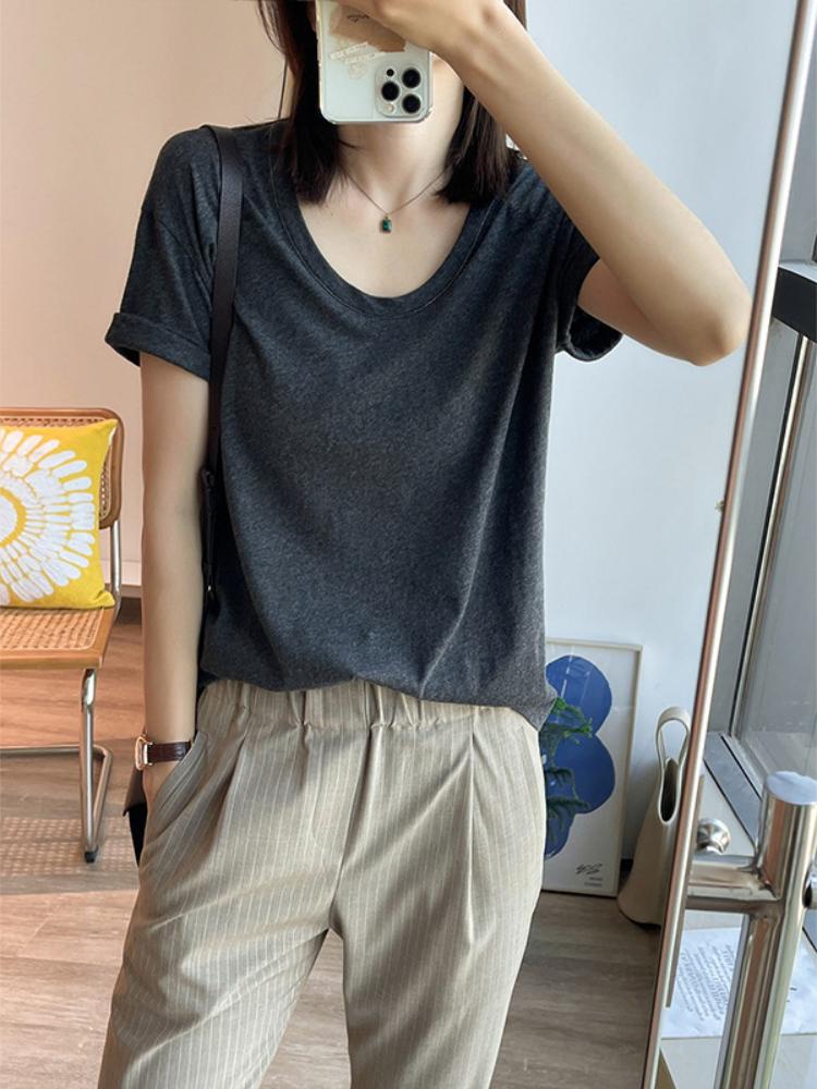 Women' T-Shirt Women 2022 Spring And Summer U-neck Bead Chain Decoration Solid Color Casual Short-sleeved Loose TopWomen, Dark gray
Women' T-Shirt Women 2022 Spring And Summer U-neck Bead Chain Decoration Solid Color Casual Short-sleeved Loose TopWomen, Dark gray