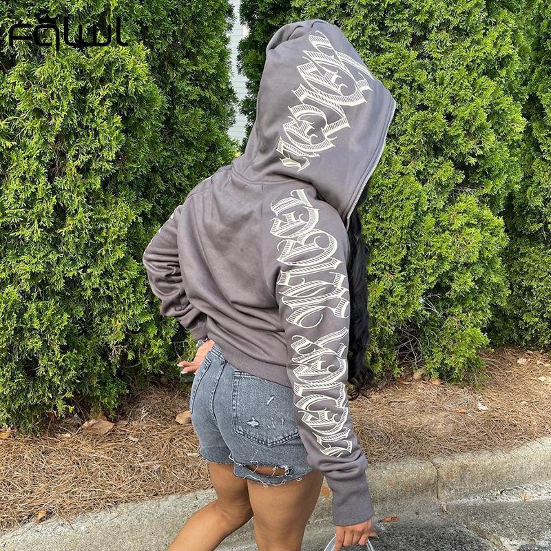 FQLWL Fall Streetwear Loose Zip Up Hoodie Women Sweatshirts Long Sleeve Top Black Jacket Brown Graphic Sweatshirt Hoodies Women 220721