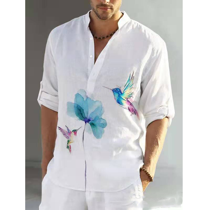 Fashion Men's Shirt Loose Linen s Male Cotton Color Printed V-neck Buttons s Men Casual Long Sleeves 220322