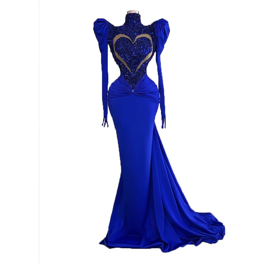 Sexy Blue Prom Dresses Appliqué Sequins Beads Sleeveless Criss Cross Straps Custom Made Formal Dubai Evening Dress Sweep Plus Size Robes De Mariée