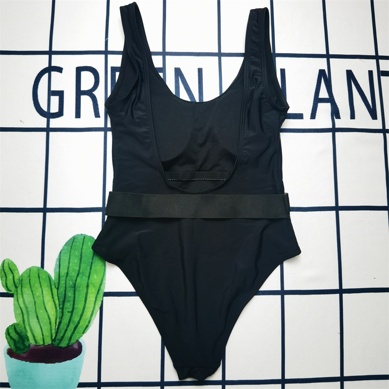 2025--Fashion Black Swimwear Women Swimsuits Bikini set One-Piece With Gold Waistband Fashion Summer Beach Style Wind For Travel