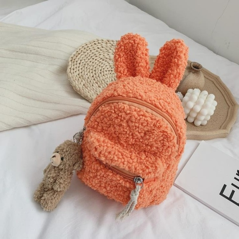 Lovely Kids Toddler Plush Cartoon Backpack Cute Bunny Ear School Bag Winter Warm Fleece Daypack for Boys Girls 220318