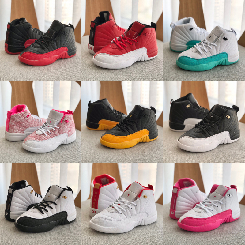 Kids Basketball Shoes Jumpman 12 12s XII Taxi Dark Grey Vivid Pink French Blue Gym Red the Master Flu Game Bordeaux Toddler Children Kid Boys Girls Sneakers Size 22-37, As photo 21
