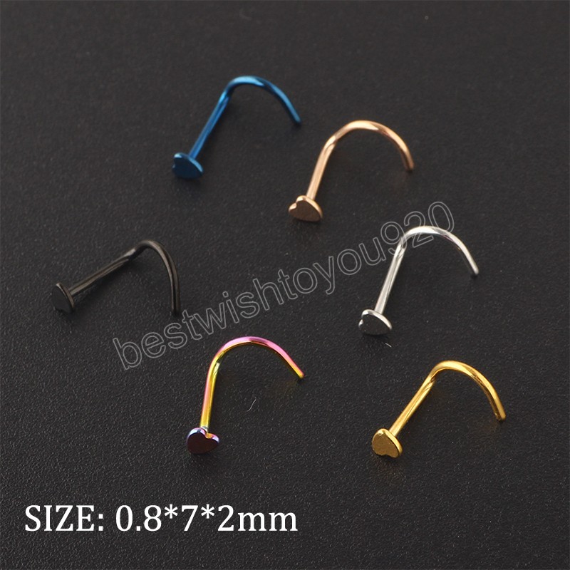Stainless Steel L Shape Nose Bone Ring Heart Top Screw Nose Piercing Retainer Holder Nazir Stud Body Jewelry