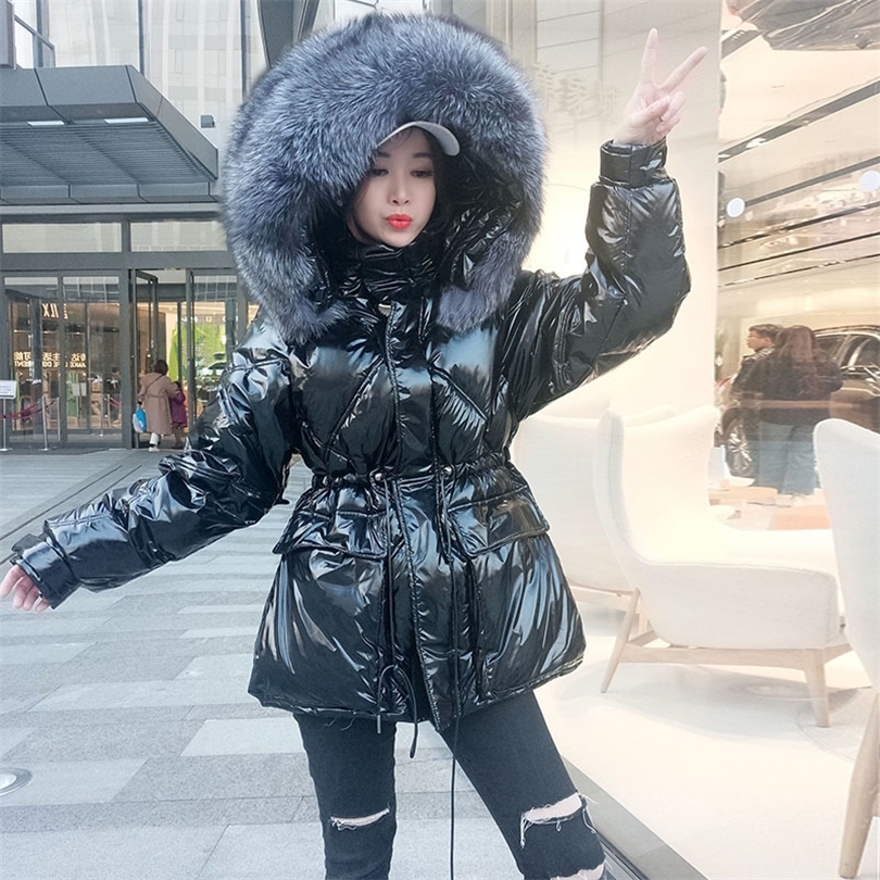 new genuine 90 white duck down plus size natural silver fur collar down jacket short waist waist ladies warm winter jac 201019