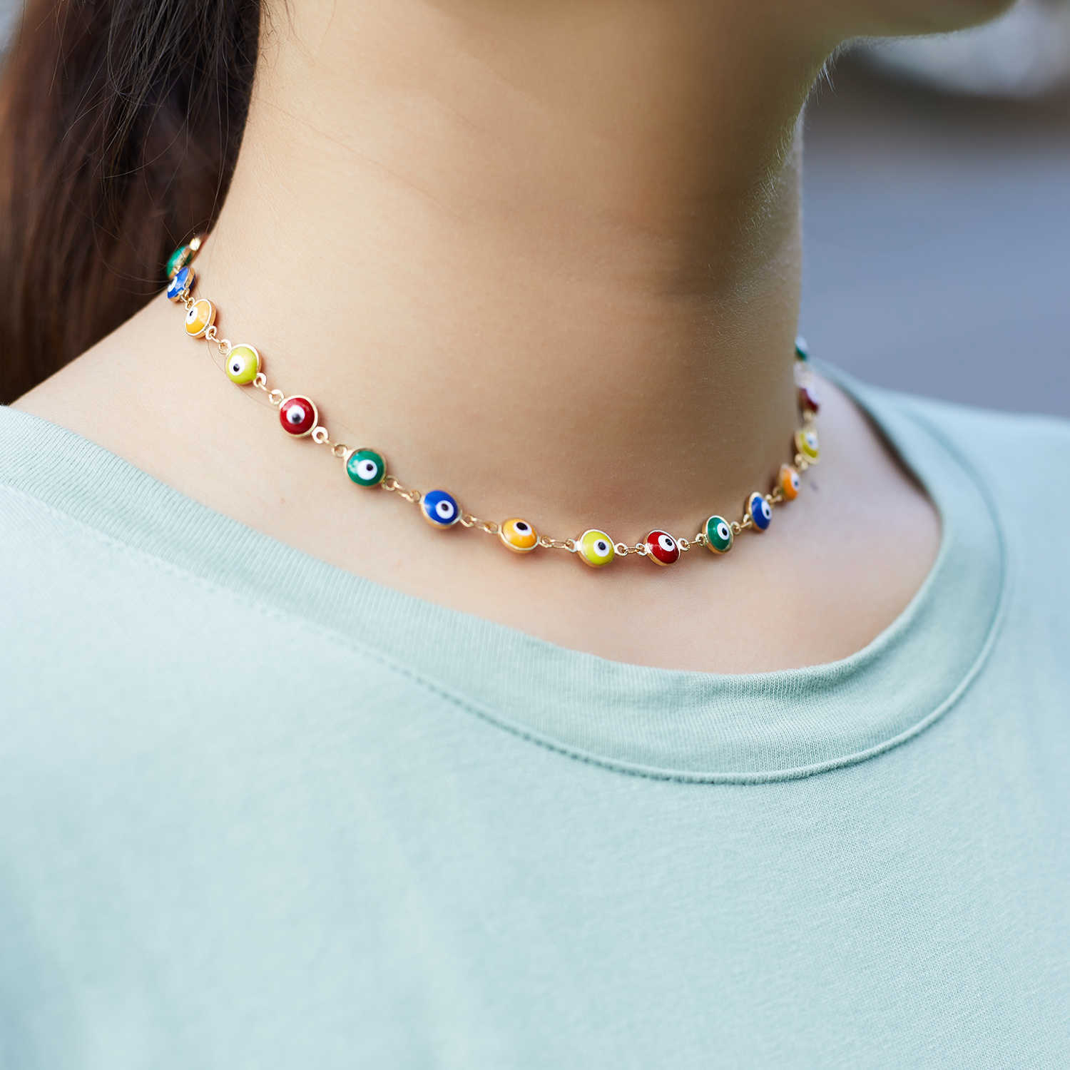 Eyes Trendy Fashion Blue Multicolor Beads Turkish Jewelry Short Choker Necklace For Women Clavicle Chain Party Friends Gifts