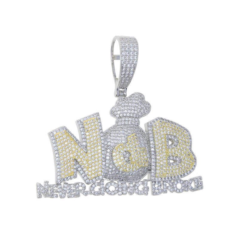 Hip Hop Iced Out Bling Cubic Zircon Letters Necklaces Pendant for Men Two Tone Color Fashion Jewelry