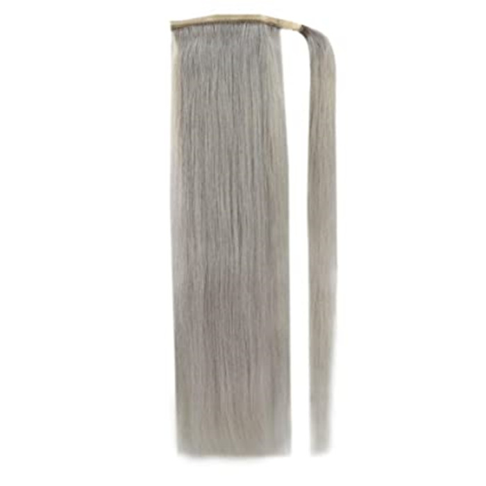 Bone straight natural gray real hair pony tail salt and pepper ponytail silver brown blonde black mixed 120g seamless high sleek