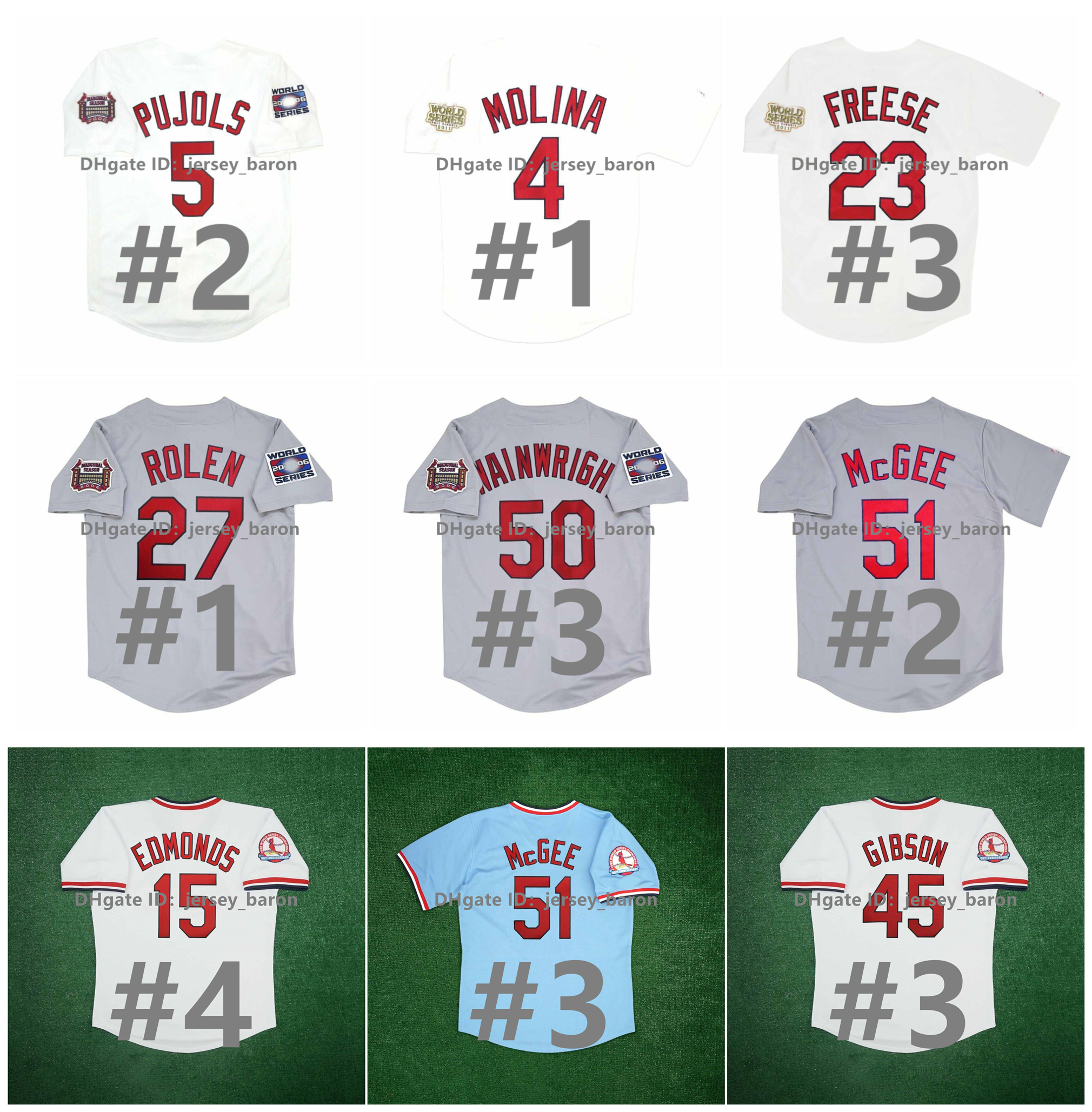 Vintage 2011 2006 World Series Baseball Jersey Cardinals Albert Pujols Bob Gibson Yadier Molina Matt Holliday David Freese David Eckstein Mark 25 McGwire Rolen