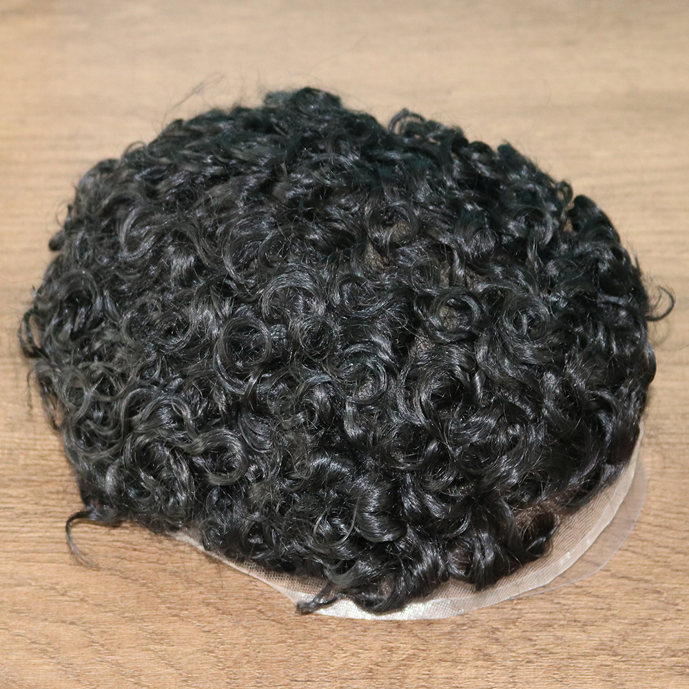 20MM Curly #1B Men's Wig Super Durable Mono Capillary Prosthesis Hair Unit Toupee Men Replacement System Human Hair Wigs For Male