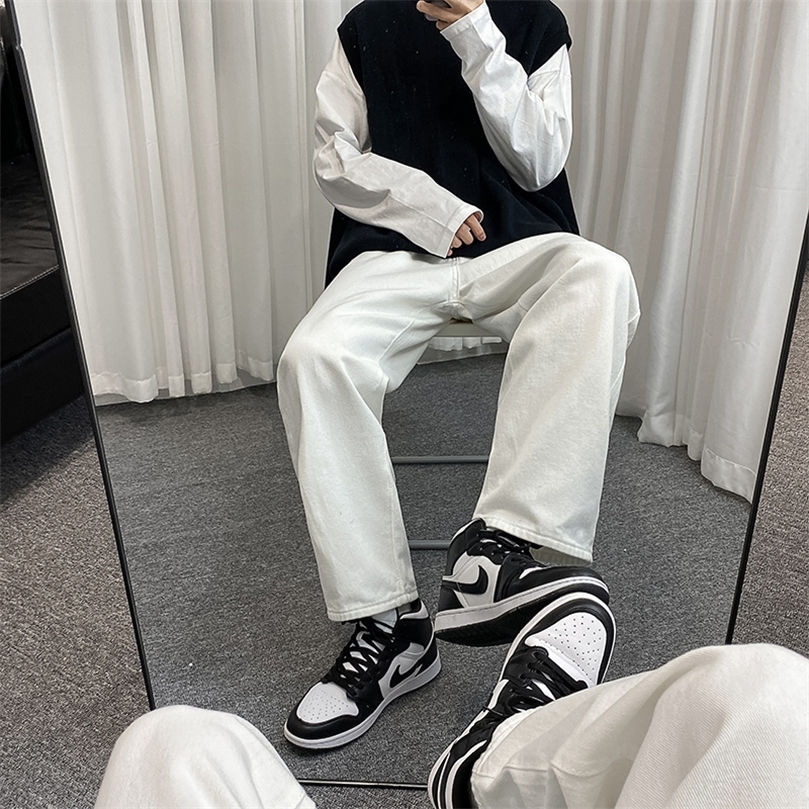 Jeans HitamBiruPutih Jeans Longgar Kasual Fashion Pria Celana Panjang Denim Lurus HipHop Longgar Streetwear Pria S2XL 220817