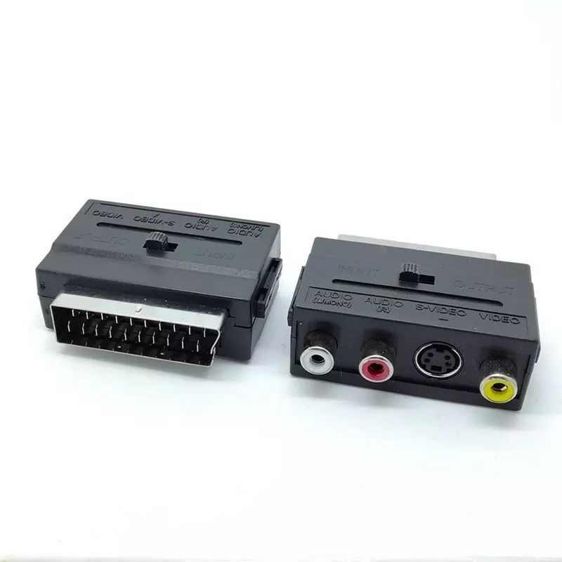 SCART Adaptor AV Block To 3 RCA Phono Composite S-Video With In/Out Switch