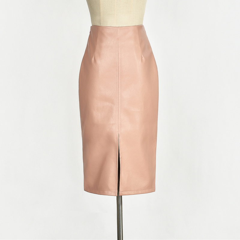 Winter Korean PU Leather Skirts Women High Waist Straight Midi Sexy Skirt Plus Size Solid Split 10091 220317