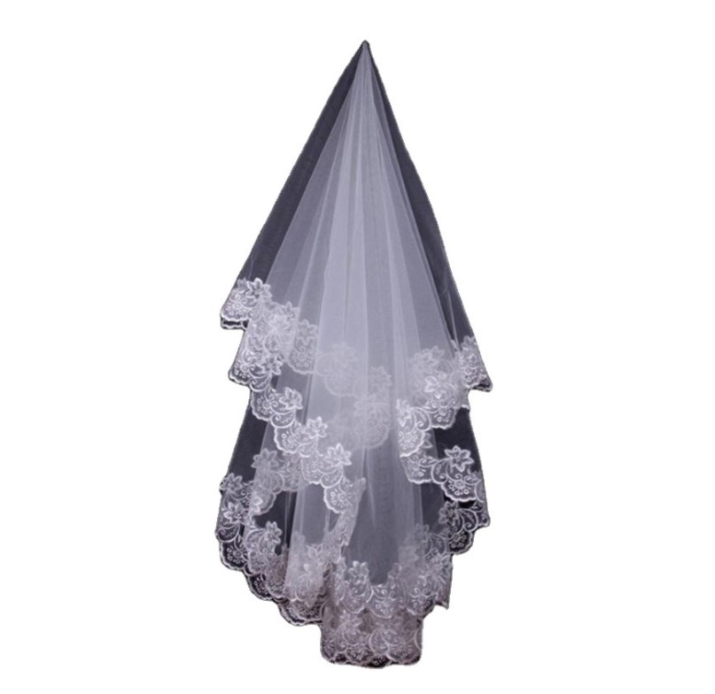 Women 150cm Bridal Short Wedding Veil White One Layer Lace Flower Edge Appliques 2022