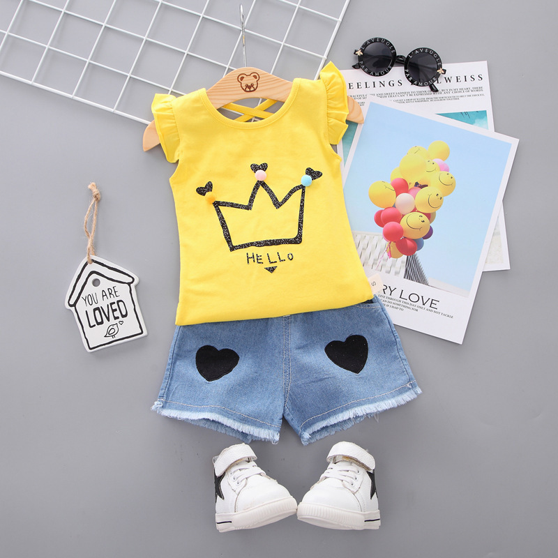 LZH Children Clothing Sets Kids Baby Girls Clothes T-shirt+Jeans 2Pcs Outfit Suit Summer For 1-4Year 220419