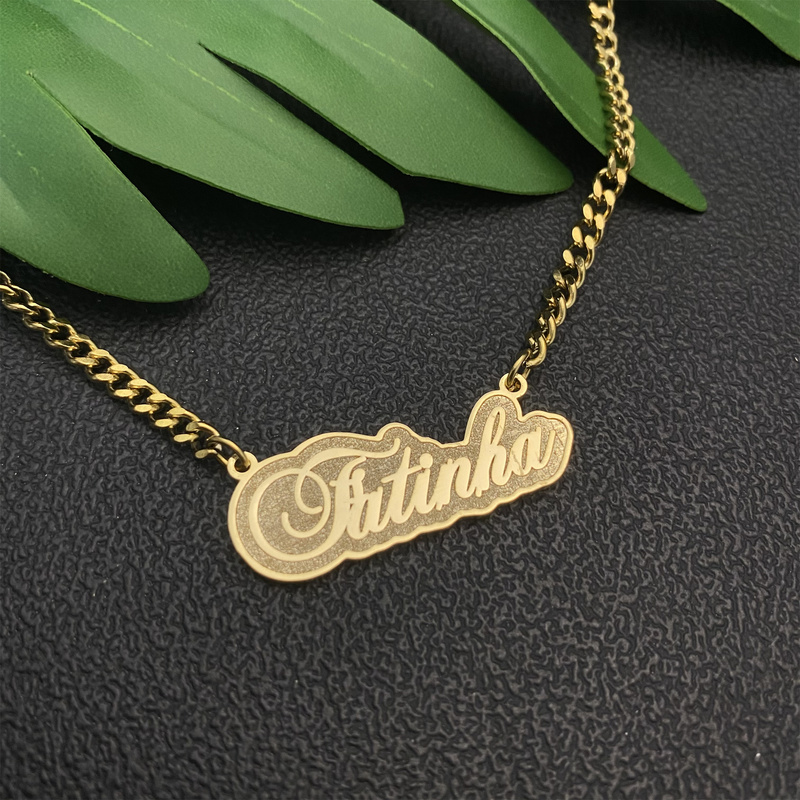 Custom Name Engraved Necklace Cuban Chain Personalized Stainless Steel Nameplate Customized Letters Pendant For Women Girl 220722