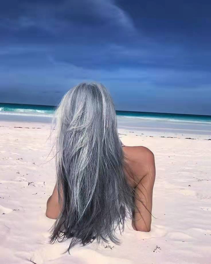 Long sleek salt and pepper natural grey straight ponytail in 26 inches black mixed naturally highlights gray hair ponytail extension wraps pony tail h