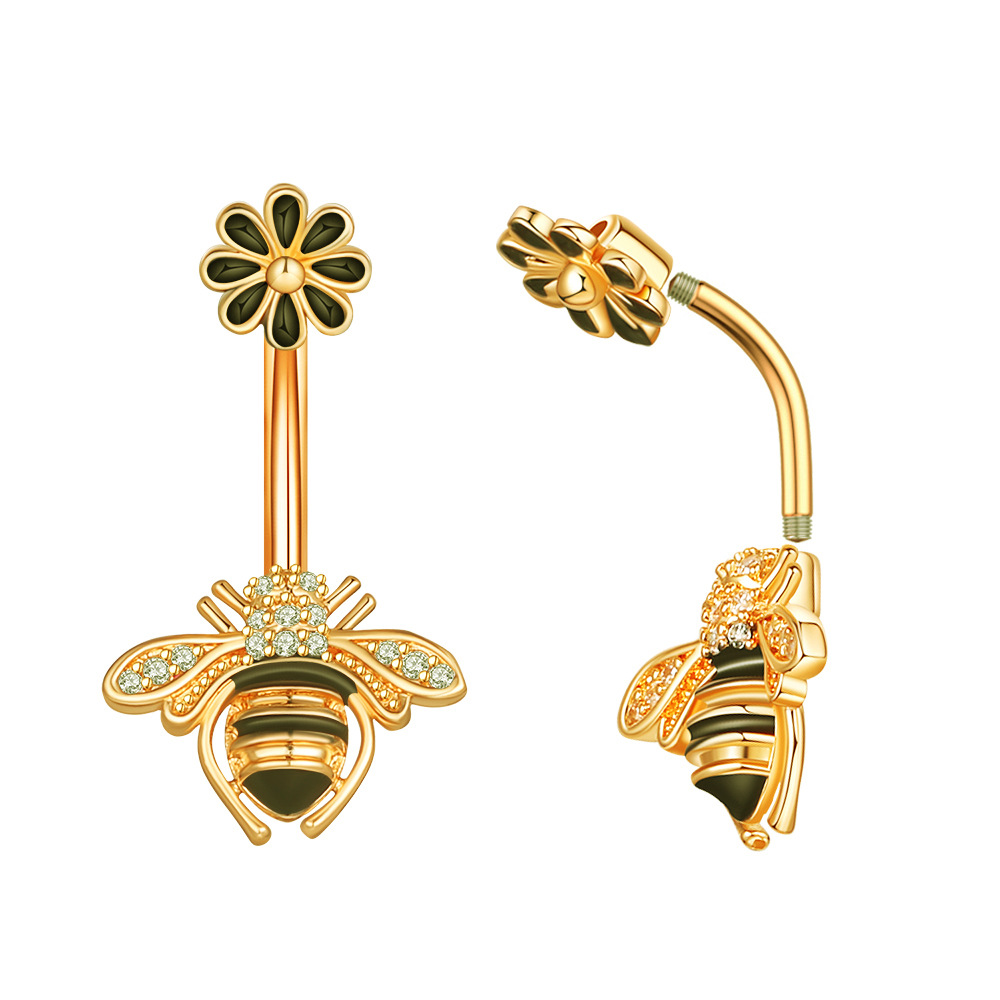 New Surgical Titanium Stainless Steel Belly Button Ring Diamond Butterfly Dangle Navel Barbell Stud for Women Rose Gold Cubic Zirconia Piercing Bling 