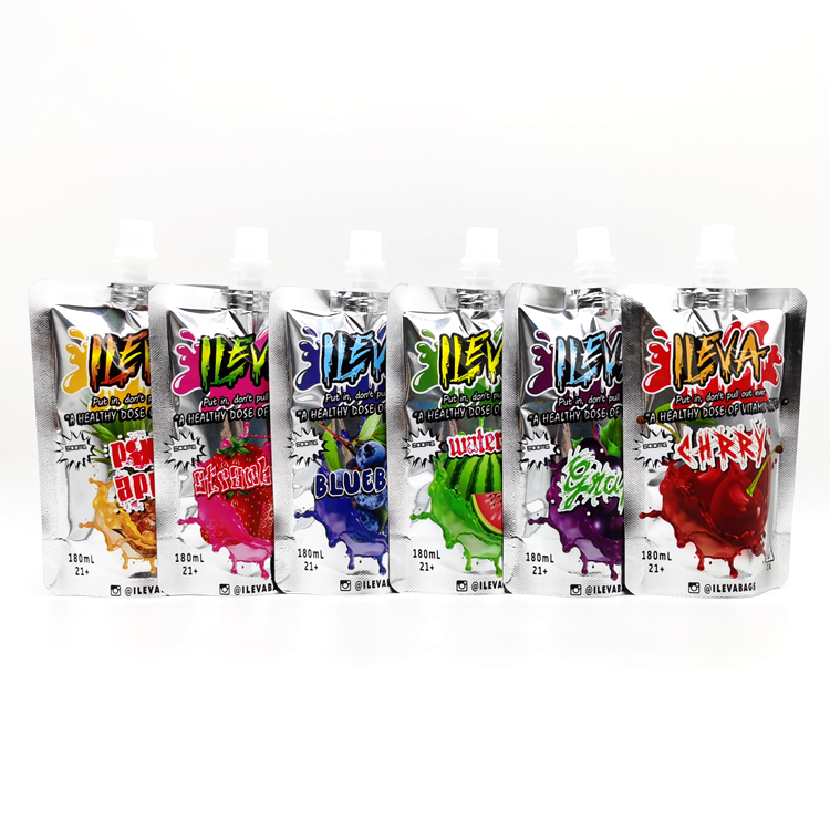Empty 600mg ILEVA Liquid Bags 180ml Suction Nozzle Juice Mylar Bag Resealable Edibles Aluminum Foil Spout Top Package
Empty 600mg ILEVA Liquid Bags 180ml Suction Nozzle Juice Mylar Bag Resealable Edibles Aluminum Foil Spout Top Package