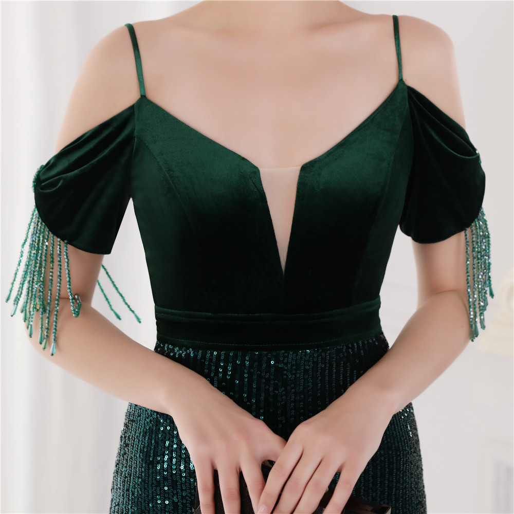 Elegant Gradient Sequins Evening Dress Emerald Burgundy Navy Mermaid Velvet Prom Dress Sexy High Slit Plus Size Formal Gown 2022 Women Special Occasio