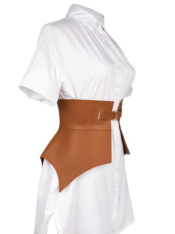 Brown Irregular Pu Leather Long Wide Belt Punk Style Women Fashion Autumn Winter PU Waistband Corset Belts 220812