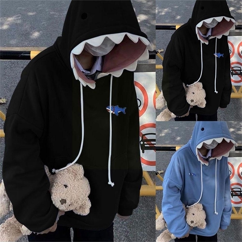 Funny Shark Patchwork Hoodies Women Autumn Kawaii Sweatshirt Sleeve Casual Oversized School Pullover Long Clothes X4z5 220812