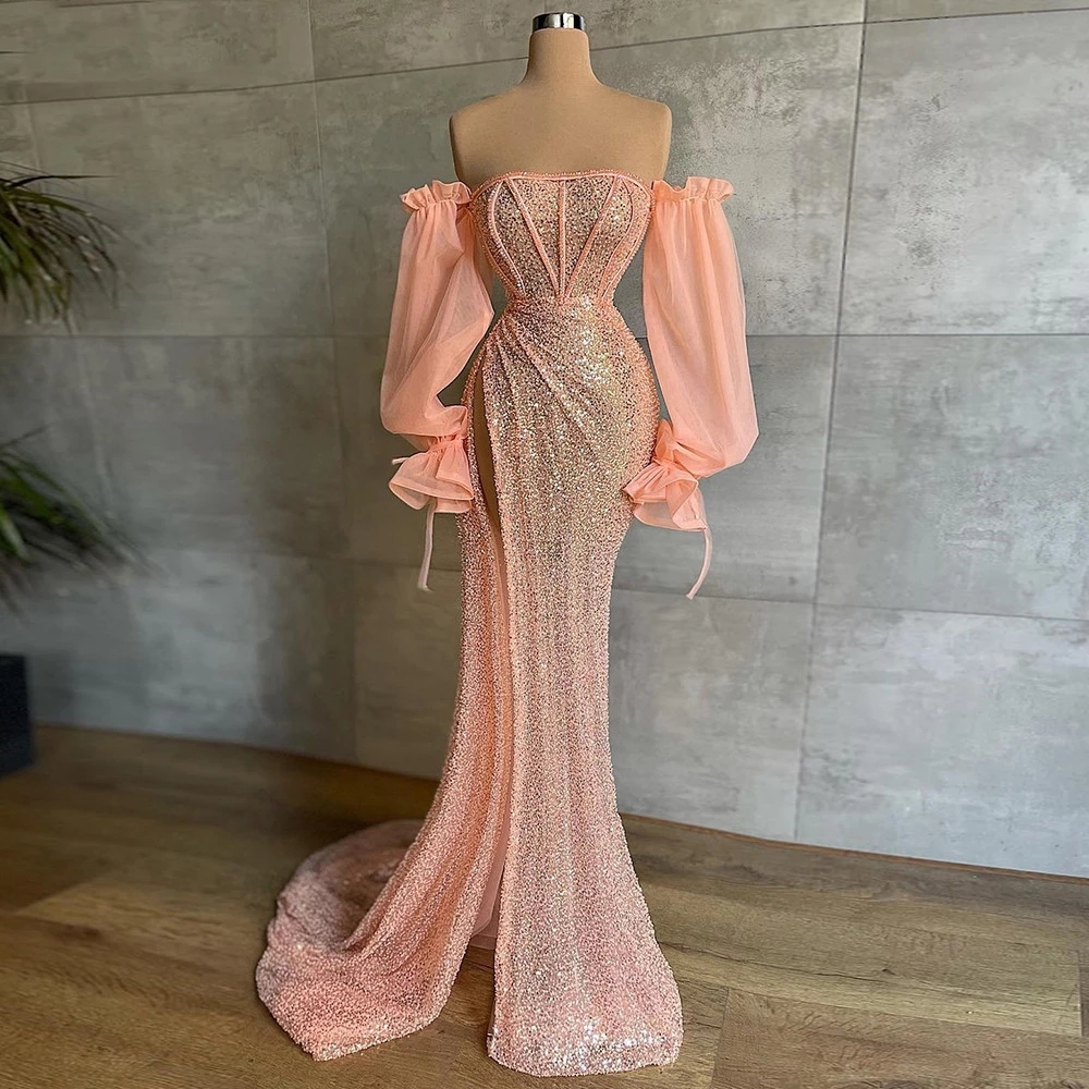 2022 Sparkly Sequin Beaded Formal Evening Dresses Long Luxury Mermaid Off Shoulder Long Sleeves Sexy High Slit Party Prom Gowns C0316, Gray
2022 Sparkly Sequin Beaded Formal Evening Dresses Long Luxury Mermaid Off Shoulder Long Sleeves Sexy High Slit Party Prom Gowns C0316, Gray