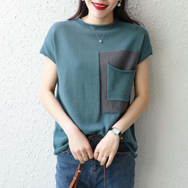 Women' T-Shirt Summer Cotton Short-Sleeved Women' Half Turtleneck Color-Blocking Knitted Sweater Loose Short Style With Pocket TopWome, Gray
Women' T-Shirt Summer Cotton Short-Sleeved Women' Half Turtleneck Color-Blocking Knitted Sweater Loose Short Style With Pocket TopWome, Gray