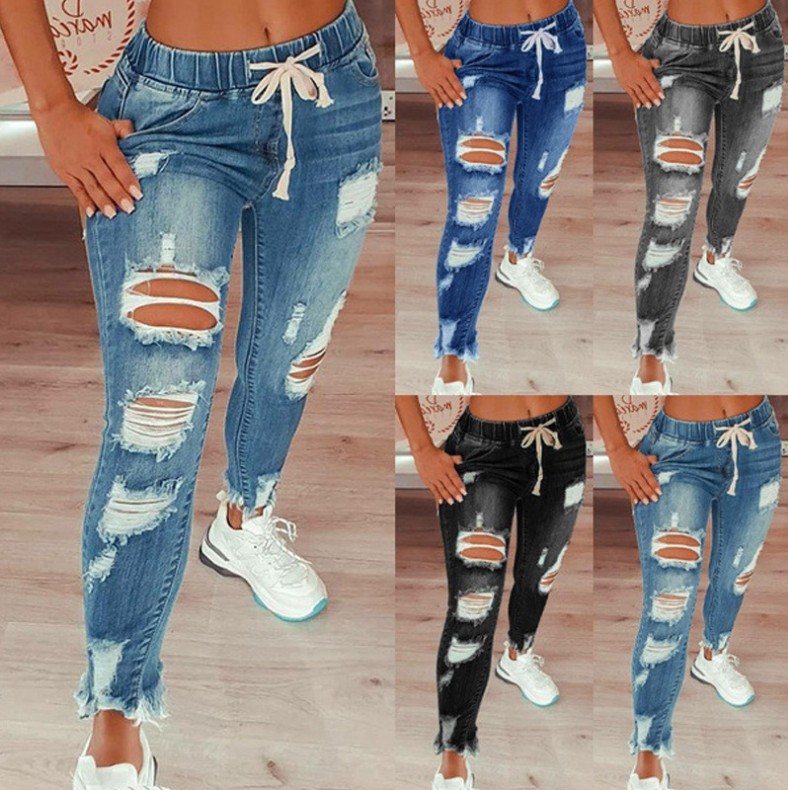 Women's Jeans mid Waist Slim fit rippe New jeans cotton drawstring hole pencil skinny autumn, Dark blue
Women's Jeans mid Waist Slim fit rippe New jeans cotton drawstring hole pencil skinny autumn, Dark blue