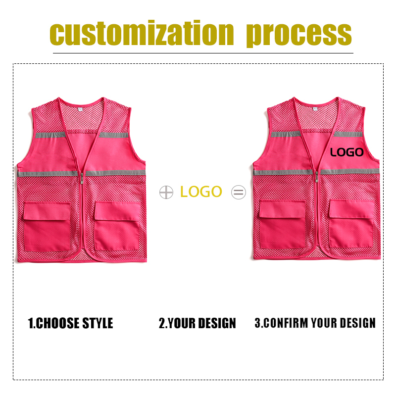 Summer Custom Visibility Reflective Safety Vest Work Uniform Mesh Solid Color Top Strips Construction Multi pocket Coat 220722