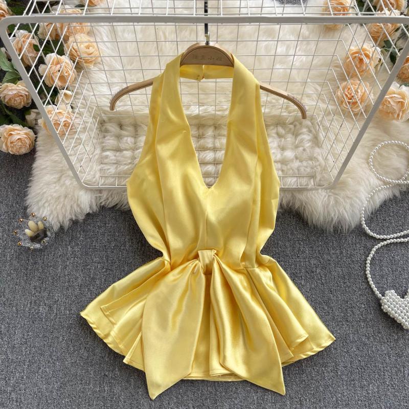 Women's Blouses & Shirts Women 2022 Summer Temperament Halter Neck Strapless Sexy Backless Satin Small Shirt Lotus Leaf Hem Tops Female D036, Blue
Women's Blouses & Shirts Women 2022 Summer Temperament Halter Neck Strapless Sexy Backless Satin Small Shirt Lotus Leaf Hem Tops Female D036, Blue