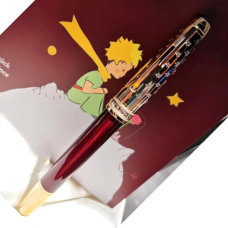 

Special Edition Petit Prince 163 Rollerball pen Ballpoint Pen High Quality Writing Fountain pens Dark Red and Blue Metal Star Cap With Serial Number, As picture shows
