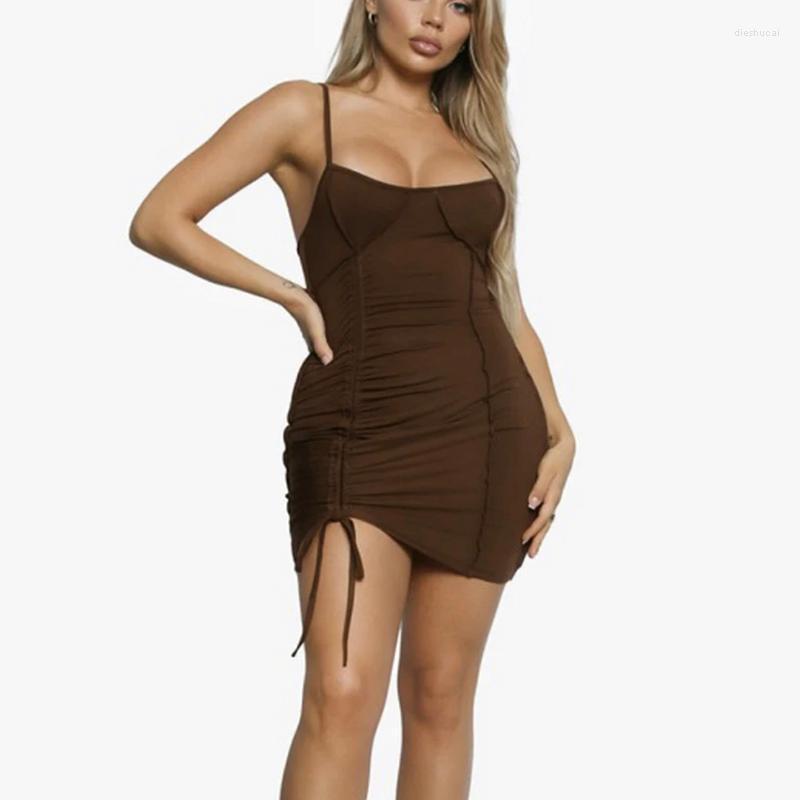 Casual Dresses Women Summer Braces Dress Solid Color Spaghetti Strap Backless Drawstring Tight Slip For Ladies Brown
Casual Dresses Women Summer Braces Dress Solid Color Spaghetti Strap Backless Drawstring Tight Slip For Ladies Brown