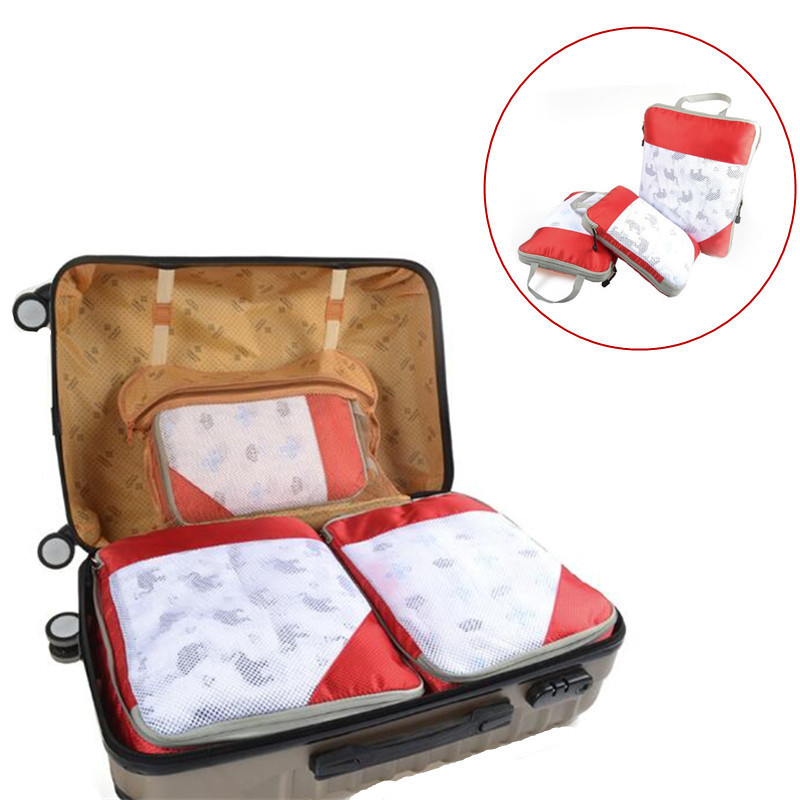 Compressible storage bag set Three-piece Compression Packing Cube Travel Luggage Organizer foldable Bag 220507