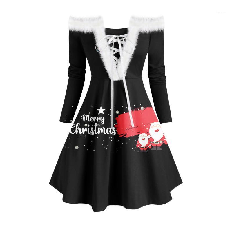 Casual Dresses Ladieslong Sleeve Printed Christmas Dress Winter Elegant Streetwear Fur-collar Plush Strapless Lace-up Party Retro Robes, Black
Casual Dresses Ladieslong Sleeve Printed Christmas Dress Winter Elegant Streetwear Fur-collar Plush Strapless Lace-up Party Retro Robes, Black