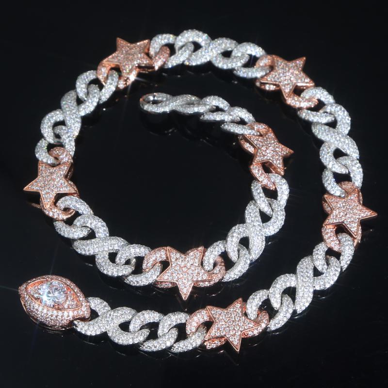 Chokers Big Heavy Full Iced Out Bling CZ Cuban Infinity Chain Silver Rose Two Tone Gold Color Star Eye Charm Hip Hop NecklaceChoke