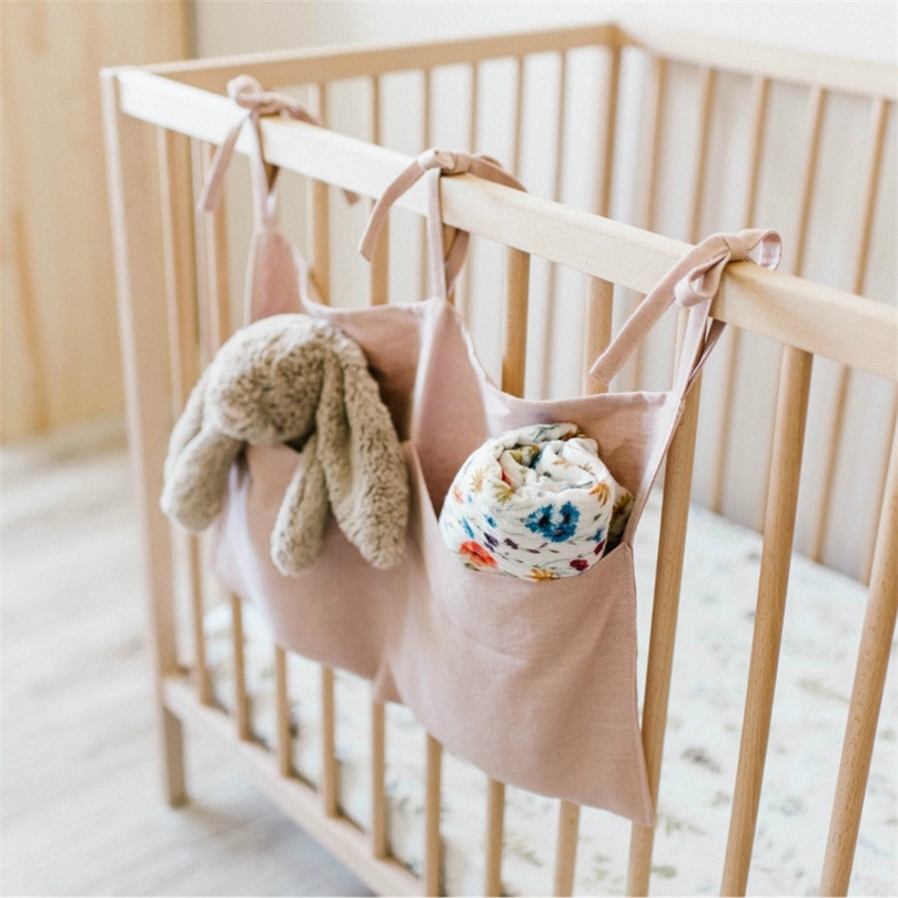 Baby Crib Organizer Bed Hanging Storage Bag Bedding Accessories Decorative Linen Diaper Double Pockets Hanging Storage Bag 220531