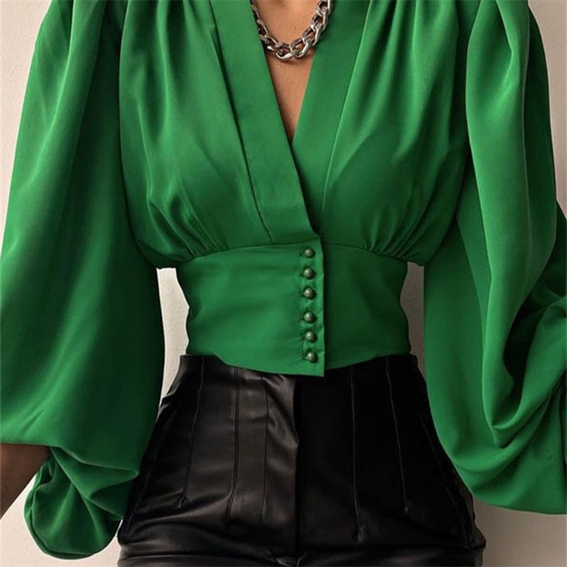 Cropped Lantern Sleeve Women's Shirt Deep V-neck Pleated Spring Summer Blouses Women Fashion Office Lady Shirts Tops 220419, C rose red
Cropped Lantern Sleeve Women's Shirt Deep V-neck Pleated Spring Summer Blouses Women Fashion Office Lady Shirts Tops 220419, C rose red