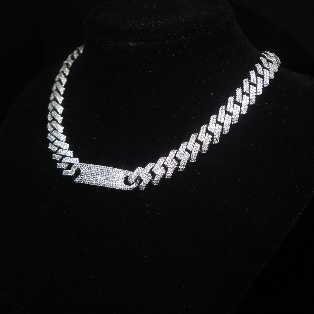 Iced Out bling cz hip hop women choker jewelry New bar pendant neckalce with Miami curb cuban link chain necklace