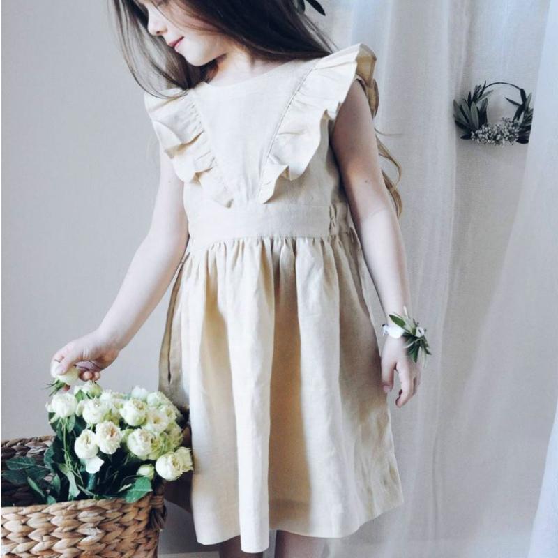 Girl's Dresses Summer Solid Cotton Linen Girls Dress Ruffles Sleeveless Casual Gown A-Line European And American Style Princess Pleated Skir, Beige
Girl's Dresses Summer Solid Cotton Linen Girls Dress Ruffles Sleeveless Casual Gown A-Line European And American Style Princess Pleated Skir, Beige