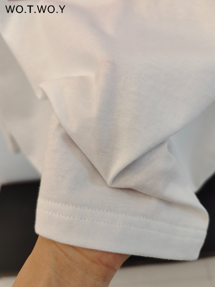 WOTWOY Long Sleeve Funny Printed Graphic T shirt Cotton Casual Loose Basic Tops Female White Cute Tee Shirts Harajuku 220728