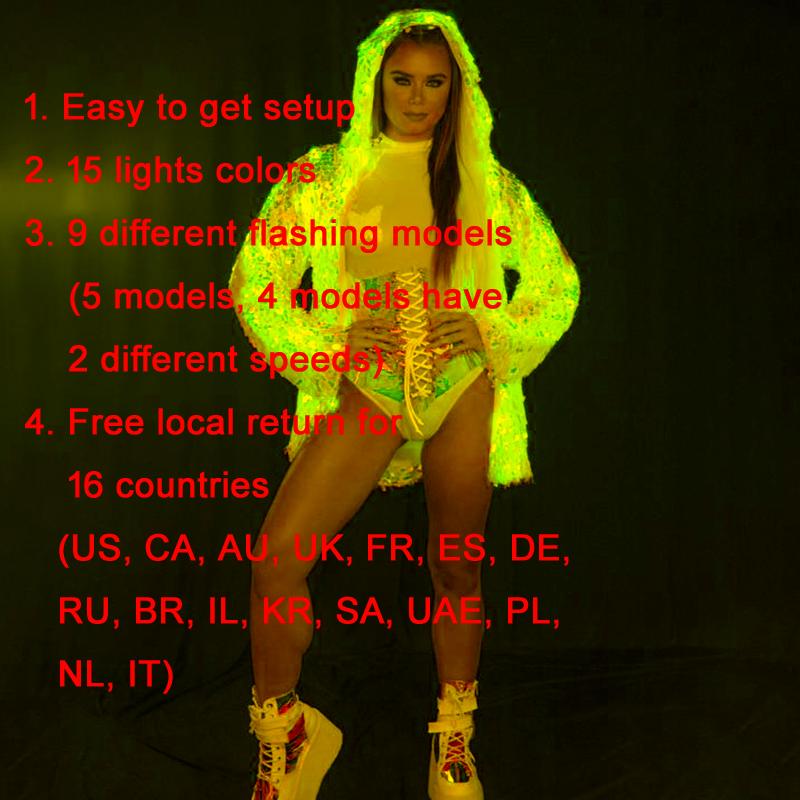 Women's Jackets Rave Outfits LED Light Up Sequined Jacket For Women Sequin Rainbow Colorful Hooded Party Clothes Plus Sizewomen's Women'